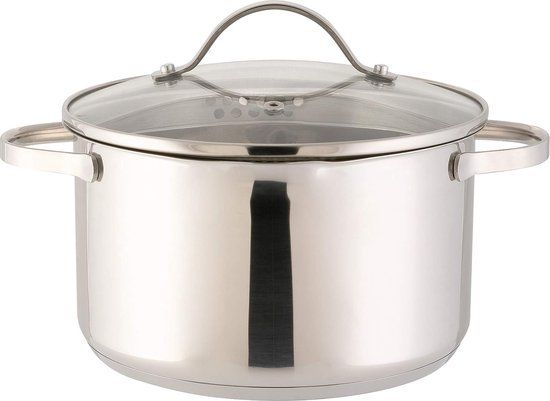 Merkloos Axentia Pado Roestvrijstalen Kookpan met Glazen Deksel en Afgietfunctie, 3 Liter, 20 cm