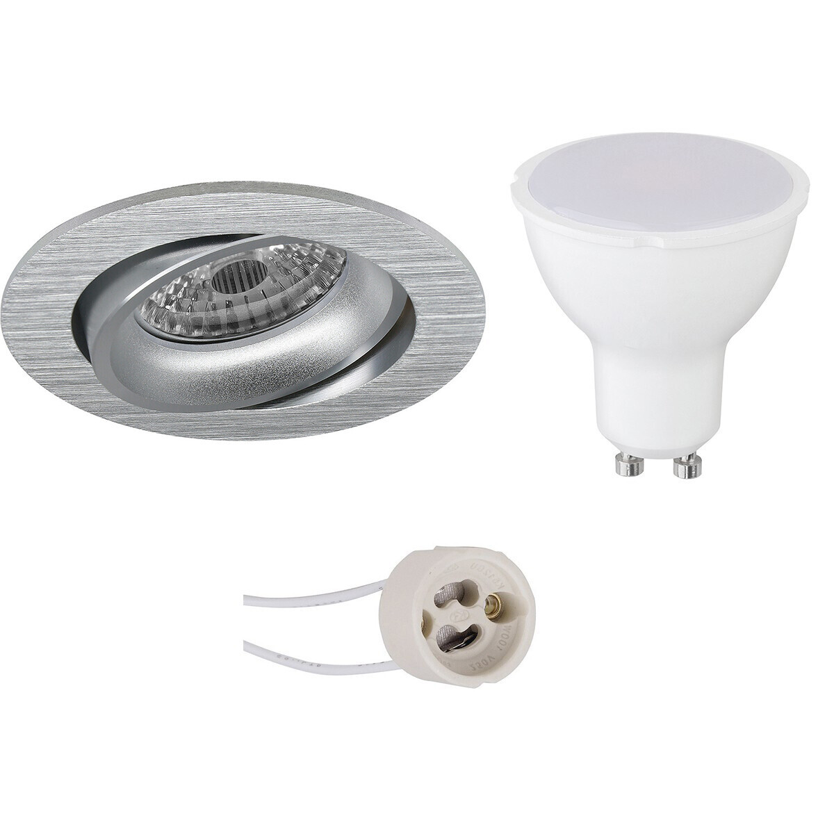 BES LED LED Spot Set - Pragmi Delton Pro - GU10 Fitting - Dimbaar - Inbouw Rond - Mat Zilver - 6W - Natuurlijk Wit 4200K - Kantelbaar - Ã˜82mm