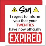 Grappige 30e verjaardagskaarten voor zoon - je twintiger jaren zijn verlopen - Happy Birthday Card voor zoon van mama papa ouders, 145mm x 145mm Banter Joke Humor Bday wenskaarten cadeau