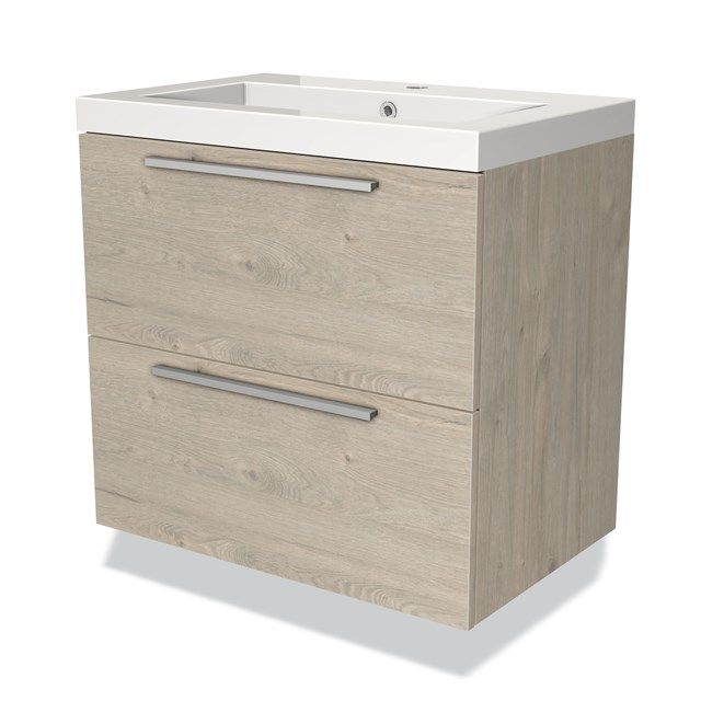 Maxaro Badkamermeubel 70cm Modulo Lichtgrijs Eiken 2 Lades Vlak Wastafel Mineraalmarmer - 6095820796787