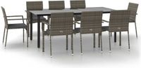 vidaXL 9-delige Tuinset met Kussens, Poly Rattan, Zwart en Grijs