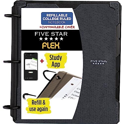 Five Star Flex Notebook - College Ruled - 1" TechLock Rings - Black