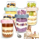 Set de 4 bocaux en verre pour overnight oats - 600 ml - Verre double paroi - Hermétique - Avec cuillère - Compartiment séparé sur le dessus - Convient pour le petit-déjeuner et les snacks