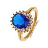 Lucardi Dames Stalen goldplated vintage ring met blauw zirkonia