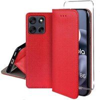 Motorola Housse pour Motorola Moto G86 / G86 Power 5G - etui coque pochette portefeuille + verre trempe - ROUGE MAGNET