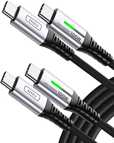 INIU USB C-Kabel, 100W [2-pak 2 meter] PD 5A snellaad USB C-naar-USB C-Kabel, nylon gevlochten Type-C Phone Charger Cable de Samsung S22 Ultra Note 20,Huawei, MacBook tablets, LG, Google.