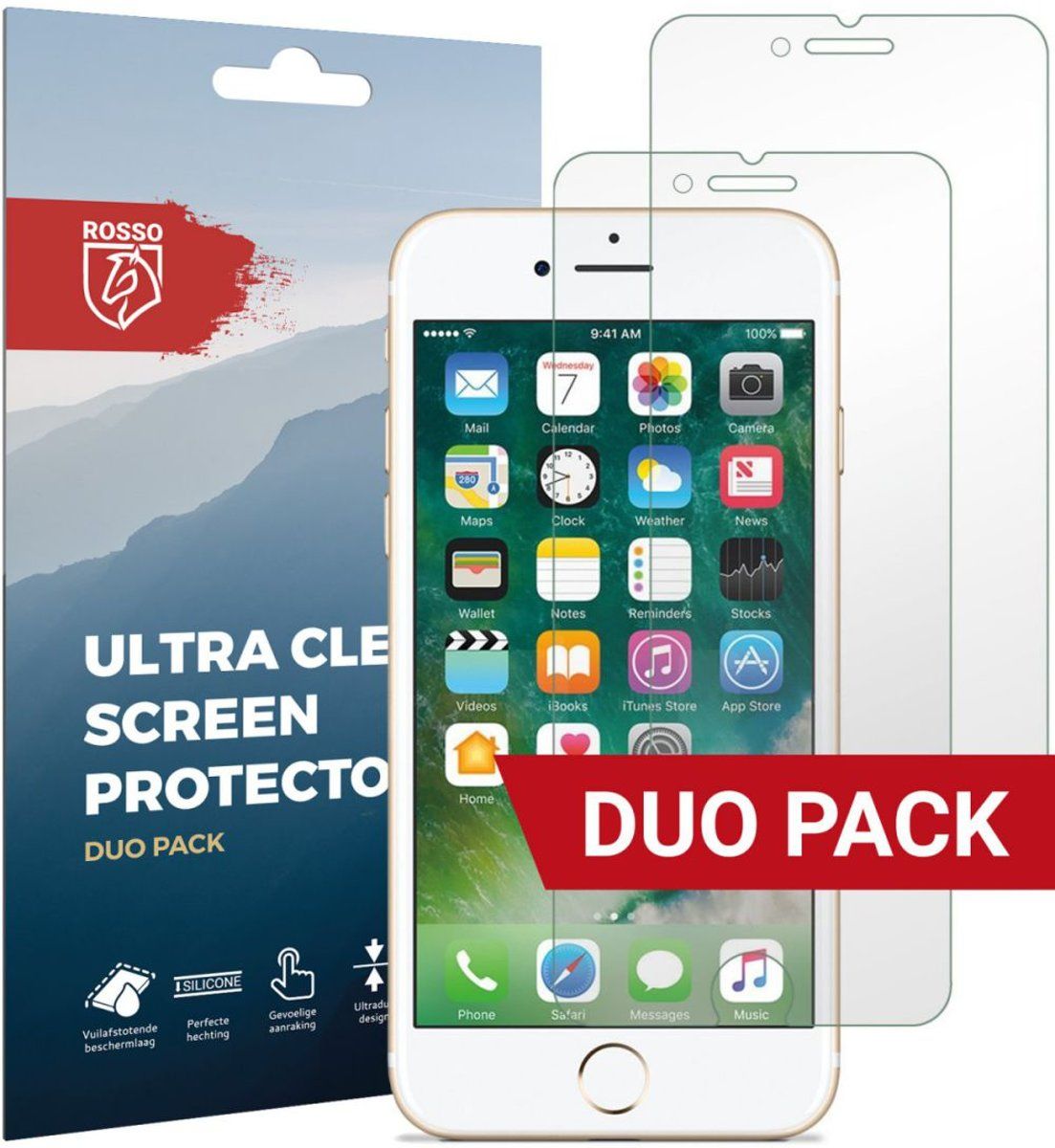 Rosso Ultra Clear Screen Protector voor Apple iPhone 6 s / 7 / 8 Duo Pack - 8719246122996