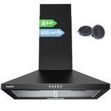 COMFEE CH60A17EM400B Afzuigkap, 60 cm convectie en afvoerlucht, wandkap met actieve koolfilter, 400 m³/u luchtstroom, 5 lagen, wasbaar vetfilter, instelbare open haard, zwart