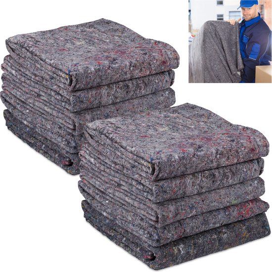 Merkloos Verhuisdekens - 10 stuks - Beschermdeken - Gerecycled Vlies - Opslagdeken - 150x200 cm - Grijs