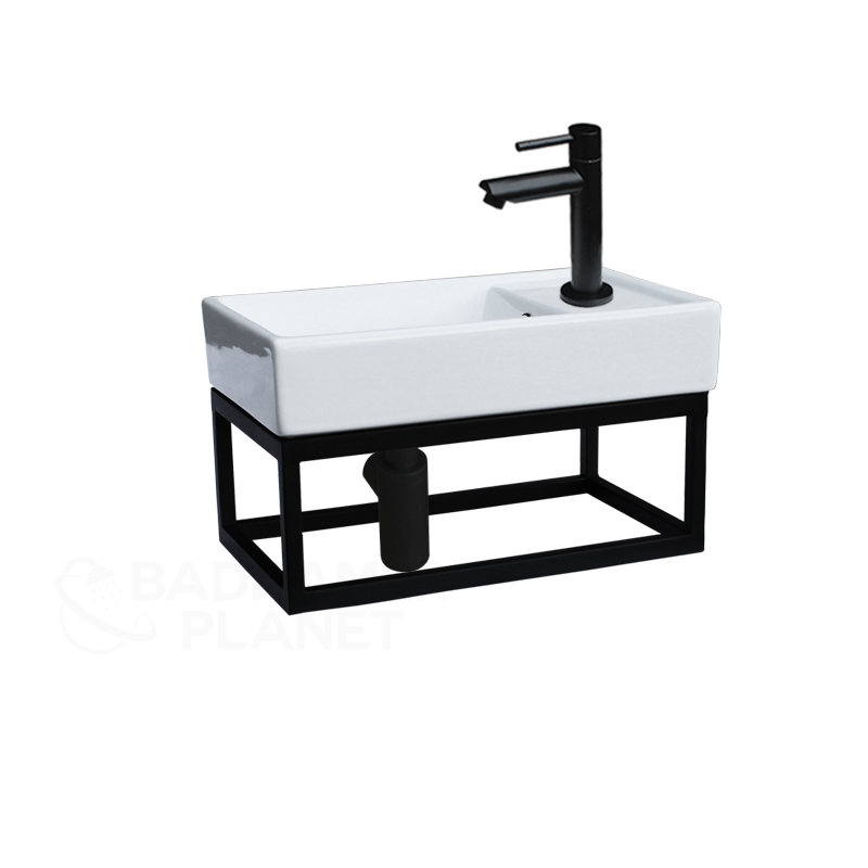 Badkamerplanet Fontein Frame - Mat Zwart - Keramiek - 40x22x8 cm