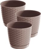Prosperplast 3x Ronde Gevlochten Plantenpotten Taupe - Ø 16.5 cm