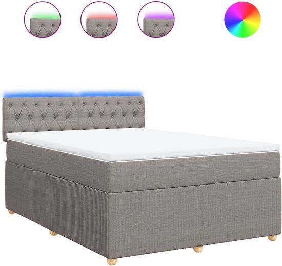 vidaXL Boxspring met matras stof taupe 140x200 cm