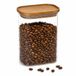 WDMT Glazen Voorraadpot 1,3 Liter – Rechthoekige Bewaarpot met Houten Deksel – Luchtdichte Voorraadbus voor Koffie, Rijst, Pasta, Muesli en Noten – Transparant/Bruin