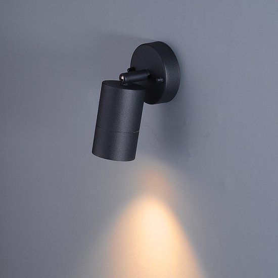 HOFTRONIC Lago - LED Wandspot - Zwart - IP44 - GU10 - 5W - 400lm - 2700K Warm wit - Dimbaar