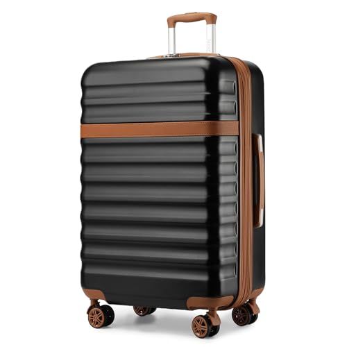Kono Carry On Koffer ABS+PC Hardshell Lichtgewicht Reizen Cabine Bagage met TSA Slot Spinner Wielen, Zwart/Bruin, Large-28 inch