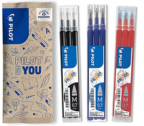 Pilot Pen PILOT FriXion rollerball vulling 0.7, vervangende vullingen, 9-delige set (blauw, zwart, rood)