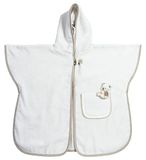 Filet Badponcho voor baby's en kinderen tot 2 jaar, badjas met capuchon van katoenen badstof, tas van Aida-stof om op te borduren, Made in Italy, eenheidsmaat, wit en taupe
