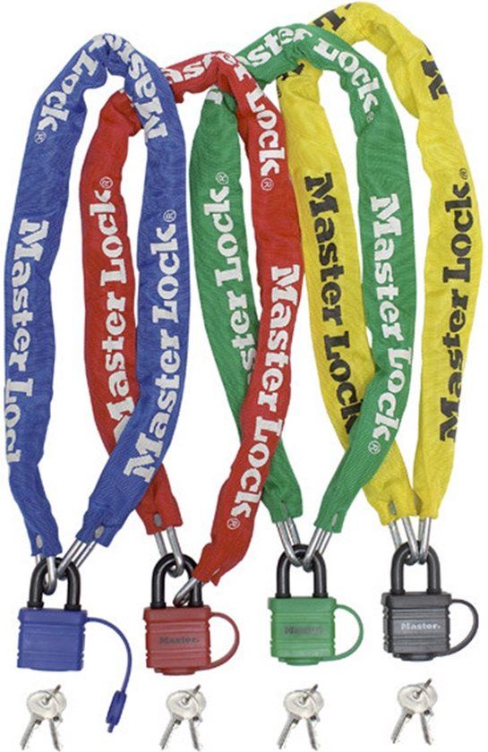 Masterlock Steel chain 90cm x Ø 6mm - padlock 40mm w/2 keysnylon sleeve - colour