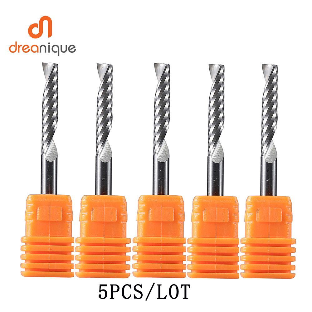 Dreanique 5-Piece Spiral Flute End Mill Set for Woodworking & Acrylic