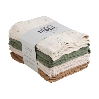 PIPPI pippi Muslin Wipes Pack of 8 Deep Lichen