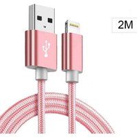 Little Boutik® Kabel Metaal Nylon Versterkte USB-kabel Roze Kleur voor iPhone Lengte 2m Gevlochten Compatibel iPhone 5s/6/6S/7/8/X/Xr