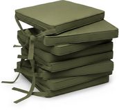 Beautissu Loft SK - Set van 8 Stoelkussens met Linten Zitkussen 45x40x5 cm - Zitkussens voor Stoelen Non-Slip met Afneembare Kussenhoes - Kussen Olivengroen