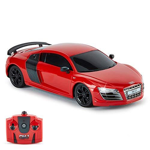 CMJ RC Cars AUDI R8 GT, officiële Op afstandbestuurbare auto afstandsbediening en werkverlichting, radiografisch bestuurbare RC 1:24 schaal, 2,4 GHz mat (ROOD) Geweldig speelgoed voor | Remote Control RC Car