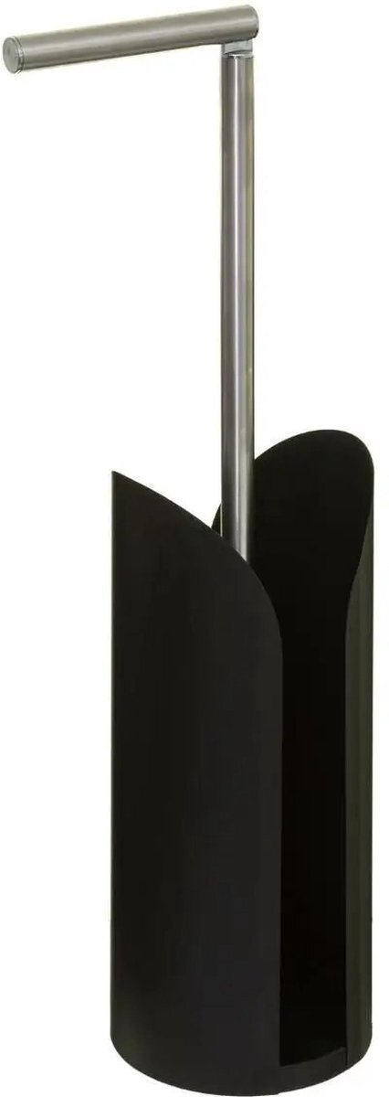 5five Staande wc/toiletrolhouder zwart met reservoir en flexibele stang 59 cm van metaal - Wc-rol houder - Toiletrol houder