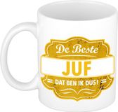Bellatio Decorations Shoppartners Bv De beste juf dat ben ik dus cadeau koffiemok / theebeker geel embleem 300 ml