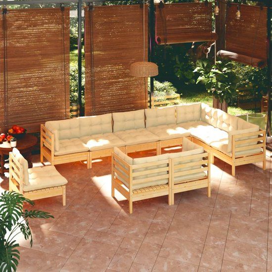 The Living Store Loungeset Grenenhout - 9-persoons - Crème