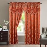 Elegant Comfort Aurora Jacquard-look gordijnpaneel set met bevestigde volant 137 x 213 cm (set van 2), roestrood