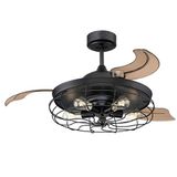 Westinghouse Lighting 73001 Dunlin, 105 cm LED-plafondventilator met verlichting en afstandsbediening in vintage-stijl, uitvoering in mat zwart met kooivormige lampenkap en intrekbare vleugels