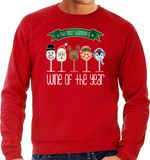Bellatio Decorations foute kersttrui/sweater heren - Kerst wijn glazen - rood - drank/wine S