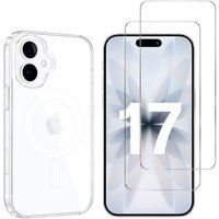 Phonillico® Hoes voor iPhone 17 met 2 Gehard Glas Schermbeschermers - Geïntegreerde Magnetische Ring