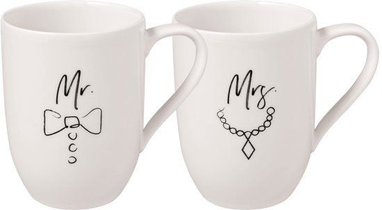 Villeroy & Boch Statement Mr and Mrs Mokken Set van 2 - 280 ml - Porselein - Wit-Gekleurd