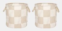 OYOY Storage Basket Round Cotton, Polyamide, Polyester, Viscose Beige, White (Set of 2)