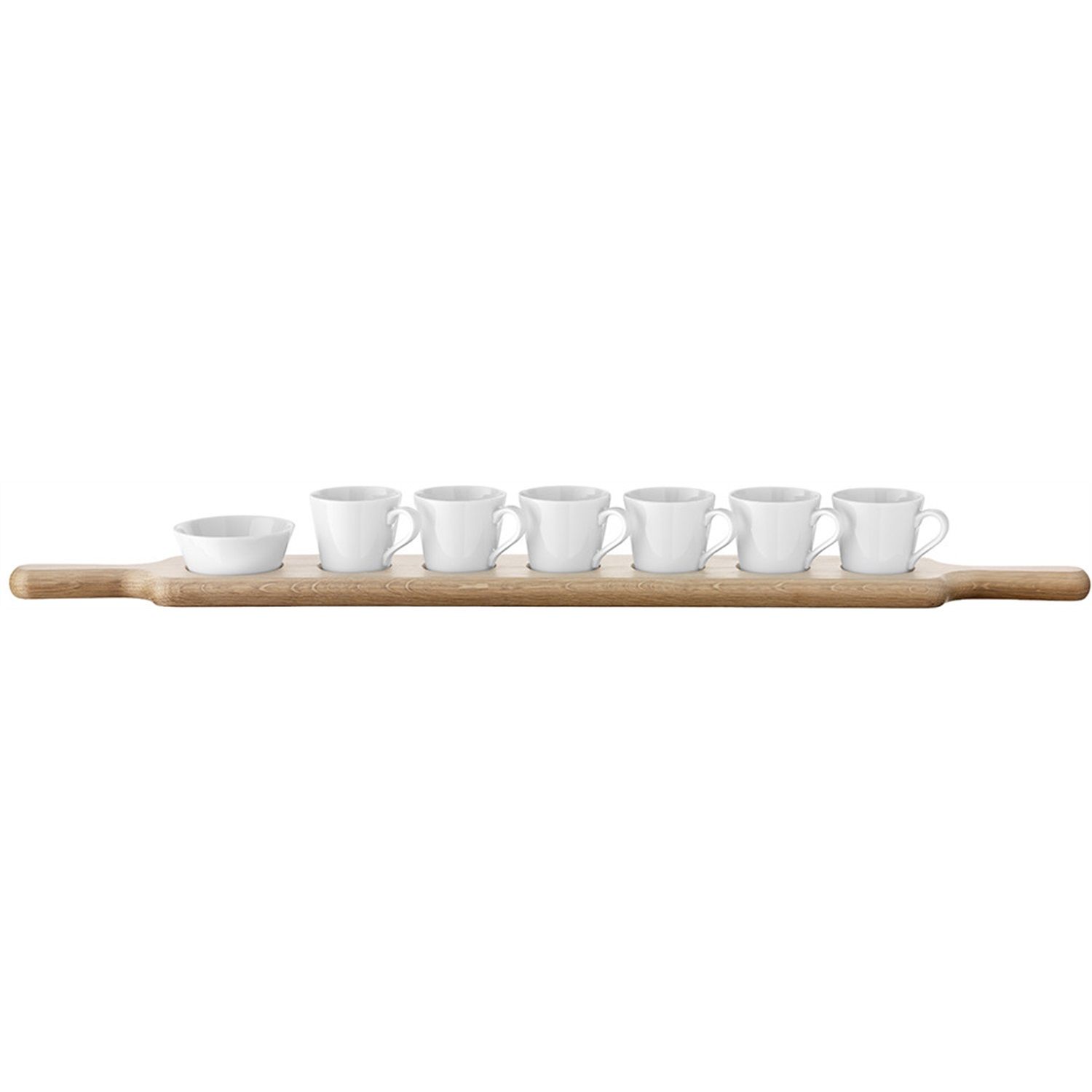 L.S.A. Paddle Espressoset - Met Houten Dienblad - Wit - Set van 7 Stuks