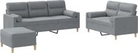 vidaXL 3-delige Loungeset met kussens stof lichtgrijs