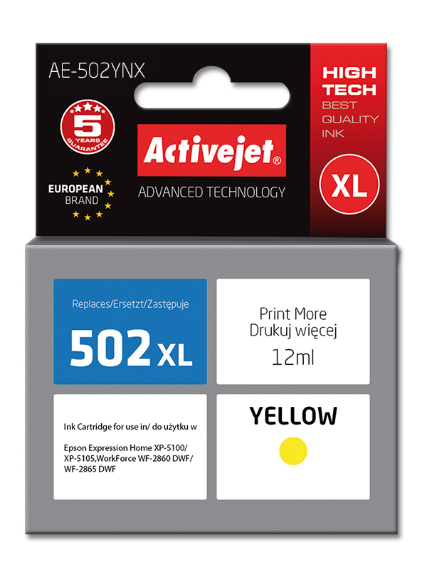 ActiveJet AE-502YNX inkt (vervangt Epson 502XL W44010; Supreme; 12 ml; geel) single pack / geel