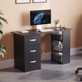 Vida Designs Mason Computer Desk with Shelves and 3 Drawers, Home Office, PC/Laptop, Gaming Table, Study Workstation, Furniture, Black