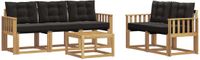 vidaXL Bank loungeset 5 zitplekken Acacia hout Wit en zwart Inclusief tafel