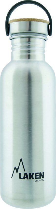 Laken RVS fles 750ml Basic Steel Bottle - Bamboo screw cap, rvs