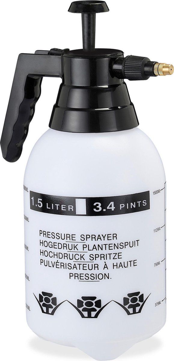 Relaxdays drukspruit 1,5 l - hogedruk plantenspuit - onkruidspuit - handspuit - voor tuin