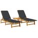 Acaciahout chaise longue 2 pcs avec table bois massif acacia noir