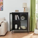 en.casa Dressoir Karlskrona metaal met geribbeld glas zwart 101x80x40 cm