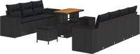 vidaXL Tuinbank Set - 10-delig - 9-zits - Zwart - Poly Rieten