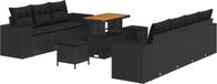 vidaXL Tuinbank Set - 10-delig - 9-zits - Zwart - Poly Rieten