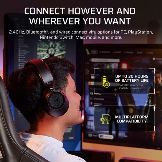 Corsair HS35 Stereo V3 Koptelefoon - Draadloos - Multiplatform - Gaming Headset - 30 uur - Zwart