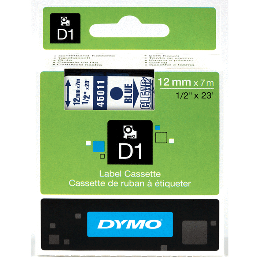 DYMO D1® -Standard Labels - Blue on Transparent - 12mm x 7m