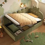 STILVORA Ligbed 90x190 cm – Hydraulische Opbergruimte – L-Vorm Voor Kinderkamer – Fluweel – Groen – Zonder Matras